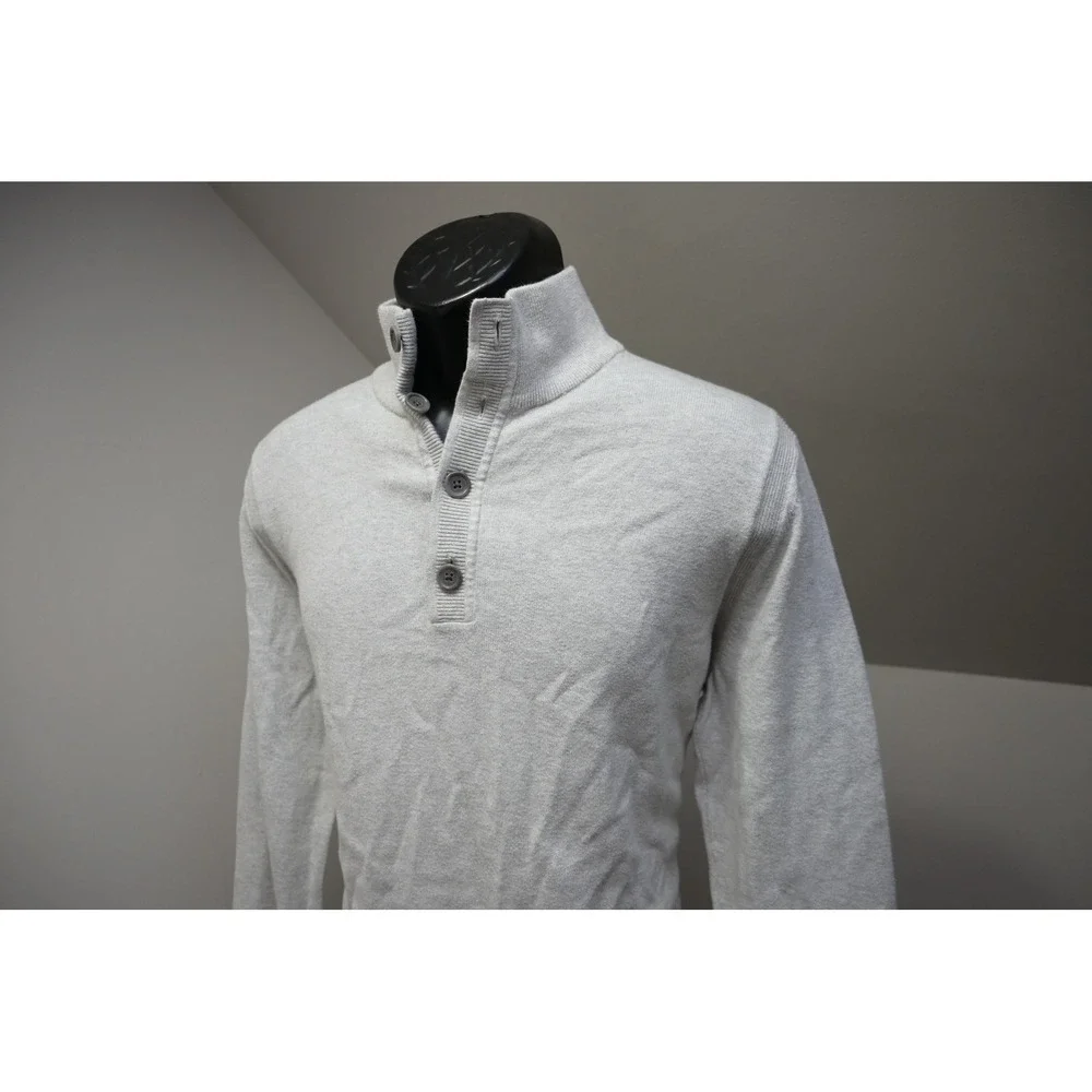 Banana Republic Sweater Men Large Gray Cotton Cashmere Mock Neck Button EUC